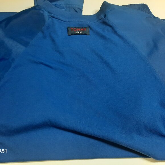 Vintage Tommy Jeans Blue Long Sleeve Shirt Windbreaker Hybrid Zip Sleeves S - Picture 7 of 7